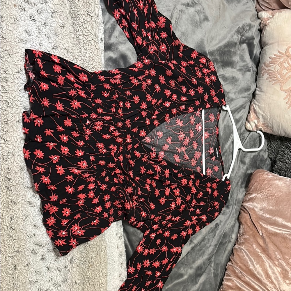 Express Black and Red Floral Top